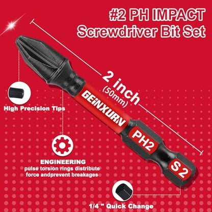 Geinxurn Impact Tough #2 Phillips 2 in. Insert Driver Bits,30Pack Bulk PH2 Screwdriver Bits Set - size: 2"-PH2-30PCS