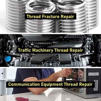 Metric Inserts Kits Thread Repair Tool Kit, M16x2 Thread Repair Kit Stainless Steel Twisted Drill Tap Wrench Threaded, Threaded Insert Tap Insertion Tool for Damaged Thread Repair