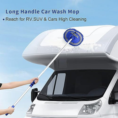 Wontolf 62'' Car Wash Brush with Long Handle, Scratch-Free Soft Bristles Sturdy Car Wash Mop Kit, Complete Car Cleaning Brush Kit Wash Mitt Towel Windshield Squeegee Wheel Tire Brush for Car Truck RV - color: Blue