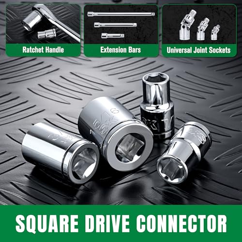 SK 1/2" Drive Socket Set, SAE Sockets, 11-Piece 7/16" to 1-1/16" | SuperKrome Finish, Premium CR-V Steel, with Aluminum Socket Organizer - size: Shallow, style: SAE