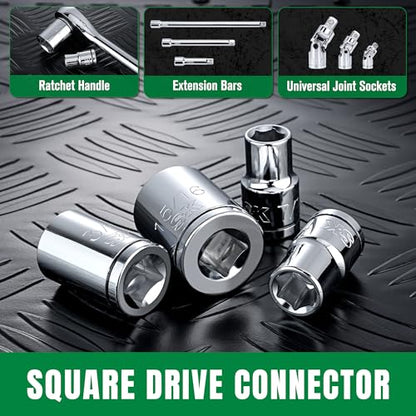 SK 1/2" Drive Socket Set, SAE Sockets, 11-Piece 7/16" to 1-1/16" | SuperKrome Finish, Premium CR-V Steel, with Aluminum Socket Organizer - size: Shallow, style: SAE