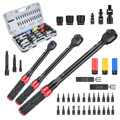 AEROFORCE 1/4 & 3/8 & 1/2-inch Drive Click Torque Wrench, 41Pcs Torque Wrench Set with Sockets and extensions, Hex, Torx, magnetic Spark Plug for Car, Motorcycle, Bike Repair - size: 1/4" & 3/8" & 1/2" (41-Piece), style: 4 - 20 lb-ft & 5 - 45 lb-ft & 15 -