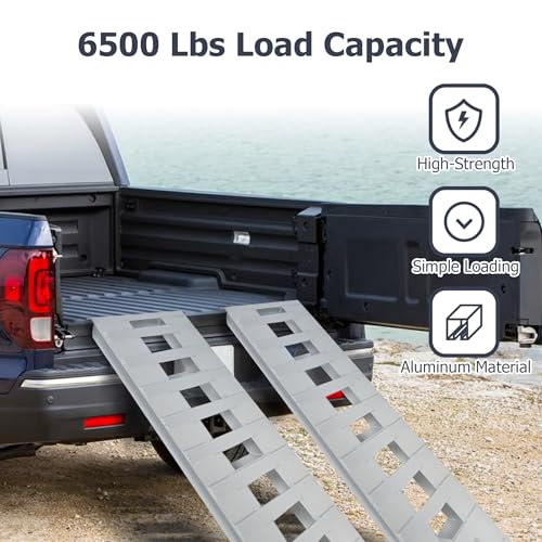 1 Pair 72inch x14 inch Aluminum Ramps Trailer Ramps 6500Lbs Hook Ramp