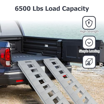 1 Pair 72inch x14 inch Aluminum Ramps Trailer Ramps 6500Lbs Hook Ramp