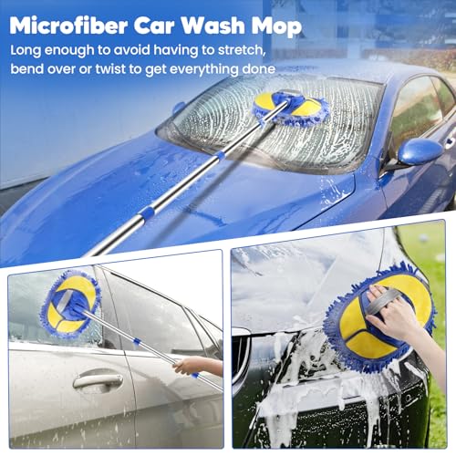 17Pcs Car Wash Kit with Bucket, Car Cleaning Kit with 62" Long Handle Car Wash Brush Mop, Mitt Duster Wheel Brush Detailing Brushes Towel, Car Washing Supplies for Cars RV Truck Exterior and Interior