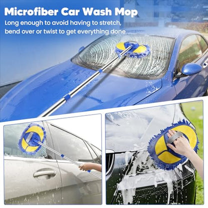 17Pcs Car Wash Kit with Bucket, Car Cleaning Kit with 62" Long Handle Car Wash Brush Mop, Mitt Duster Wheel Brush Detailing Brushes Towel, Car Washing Supplies for Cars RV Truck Exterior and Interior