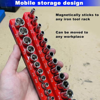 Magnetic Socket Organizer Set, 2-Piece SAE & Metric Socket Holders, Holds 52 Standard & Deep Sockets for Tool Drawers, Tool Carts (Sockets Not Included) - size: 2Pcs Socket Organizer