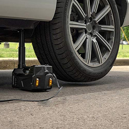 Hyperion Lift-Assist 12V Portable Hydraulic Floor Jack with Tire Inflator Air Compressor by Deltran - 043-1004-HY-WH
