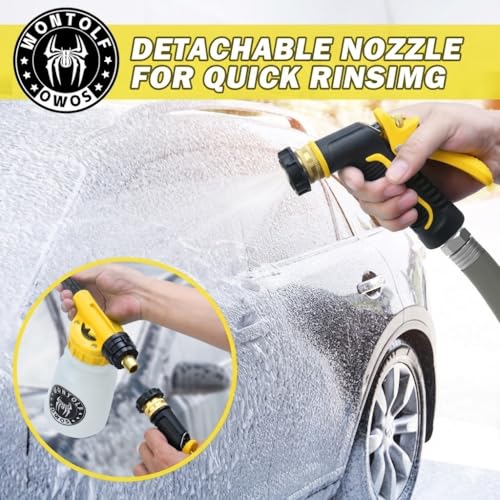 Wontolf Car Wash Foam Gun Foam Sprayer - Foam Cannon Garden Hose- Car Wash Kit - Snow Foam Blaster with Microfiber Wash Mitt + Storage Bag - Car Accessories for Men - color: yellow