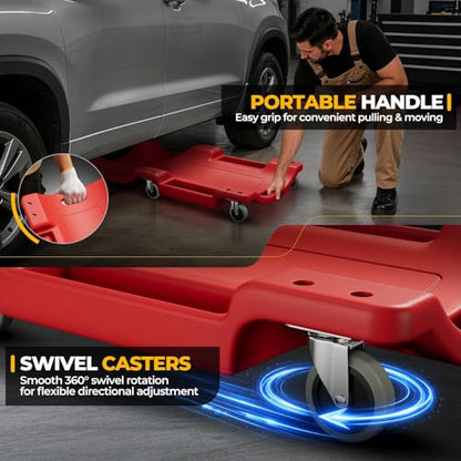 Auto Dynasty 40 Inches Mechanic Creeper, Automotive Garage Repair Low Profile Under Car Rolling Creeper with Padded Headrest, Plastic, Red - color: Red, size: 40" L