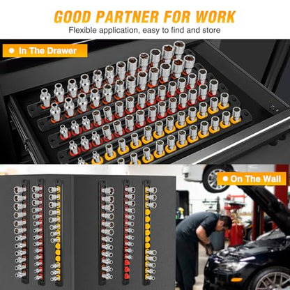 GOOACC Magnetic Socket Organizer 1/4" 3/8" 1/2" Socket Holder Set Heavy Duty Aluminum Socket Rail Organizers for Tool Box Drawer, 6 Pieces Magnetic Socket Rails Holds 80 Swivel Clips Orange Red Yellow - size: Rail Magnetic 6PC 1/4"3/8"1/2"Orange Red Yello