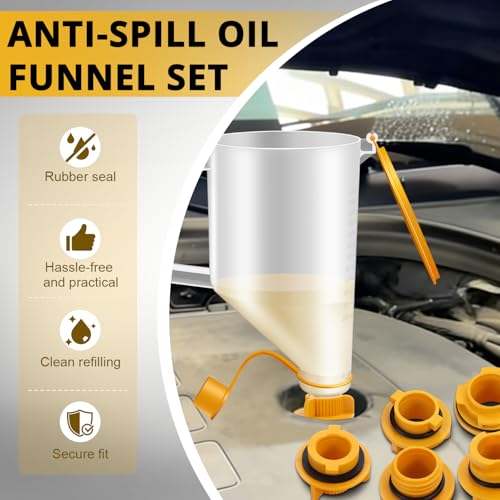YSTOOL Automotive Engine Oil Filling Funnel Kit 15PCS No Spill Fluid Change Tool Set with 1.5QT Funnel and 14PCS Dedicated & Universal Adapters Fits Chrysler GM Toyota Ford VAG Jeep Dodge etc.