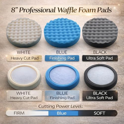 3-in-1 8 inch Buffing Polishing Pads with Grooves for Car Orbital Buffer | Used on car Rvs& other surface,Easy to attach, Can wash,Compatible with 8-inch track/DA polisher