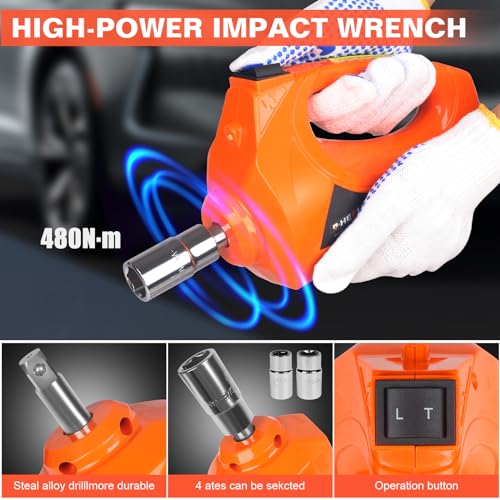 3-in-1 Electric Hydraulic Car Jack Kit – The Ultimate CarJack Electric for Effortless Tire Changing, Robust 5 Ton 12V Jack with LED & Impact Wrench, Designed for Cars, SUVs, and Trucks - size: LED 5T