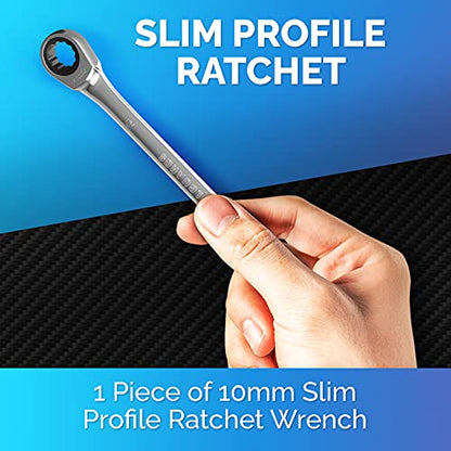 Ratcheting Wrench - Slim Profile - Ratchet Wrench, 10 mm Wrench - size: 10 MM - 2 PIECES