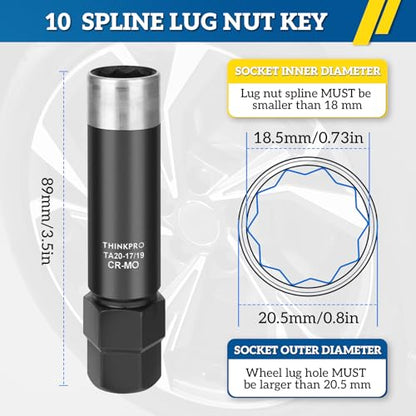 10 Spline Lug Nut Socket for TA20 17/19 10-Spline Lug Nut Tool Key | 10 Point Socket Compatible with Bimecc 10 Spline Lug Nut Key,17,19mm Hex Drive 10 Spline Socket - color: Ta20-17/19