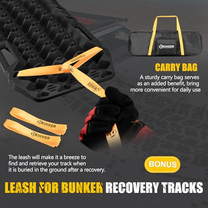 BUNKER INDUST Off-Road Traction Boards with Jack Lift Base,2 Pcs Multifunctional Recovery Track Ramp Traction Mat for 4WD UTV SUV Truck-Mud, Sand, Snow Tire Traction Devices Black with Carry Bag