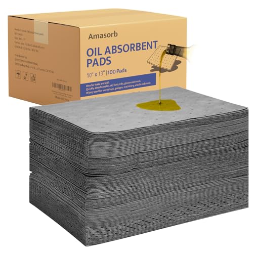 Oil Absorbent Pads - 9.8 x 13 Inch-Universal Leak, Drip, and Spill Control, Garage Accessories Absorbent Mat for Oil Water, Ideal for Extra-Heavy Spills 100 Pcs - size: 10 x 13 Inch