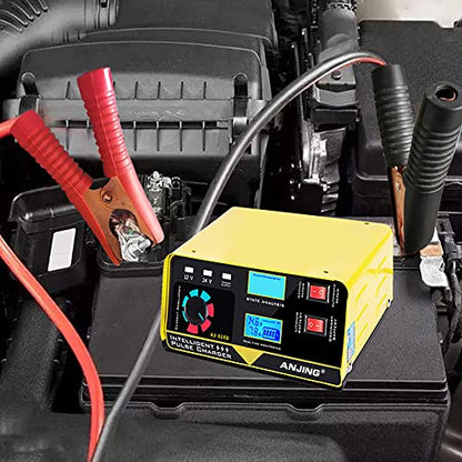 12V 24V Car Battery Charger, 15A Lead-Acid Lithium Battery Charger, Smart Trickle Charger Maintainer, Deep Cycle Battery Repair Charger Automotive Desulfator for Car Motorcycle Truck Boat Lawn Mower - color: 2) - 12V/24V 15Amp (Yellow)