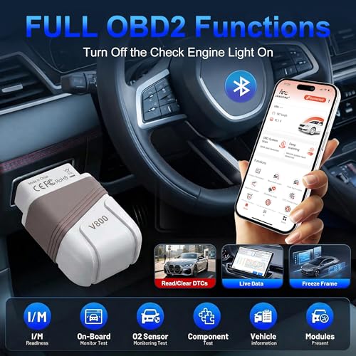 Bluetooth OBD2 Scanner, 4 System Car Diagnostic Tool with AI Fault Code Analysis, Engine ABS SRS Transmission Code Reader, Live Data Stream, VIN Auto Recognition, Full OBDII Functions with Free App