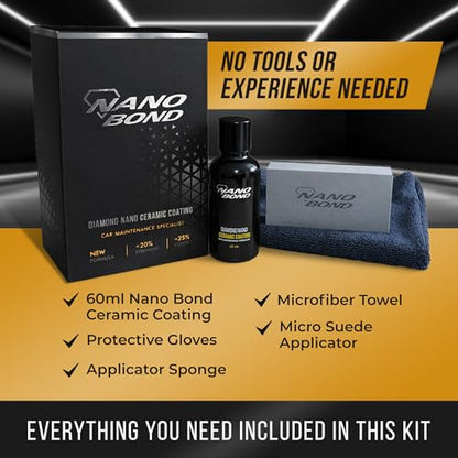 Nano Bond Ceramic Coating 9H PRO (60ML), Car, Plastic, Glass, and Wheel Exterior Care Product kit, Hydrophobic, Long Lasting Professional Care, High Gloss Paint Shine, Automotive Polishing Sio2 - size: 60ml Kit