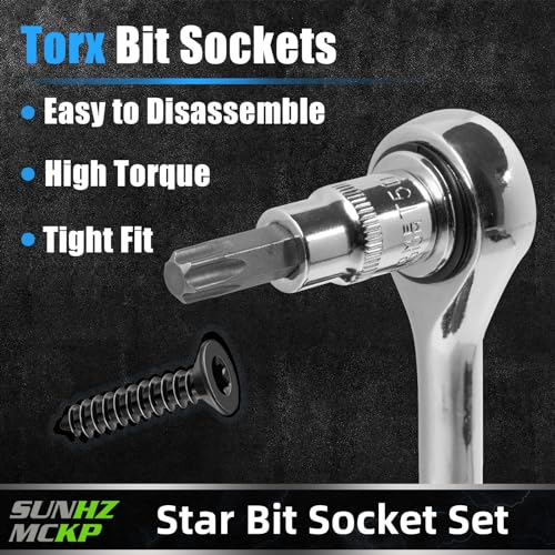 SUNHZMCKP 60PCS Master Torx Socket and External Torx Plus Security Star Bit | 1/4", 3/8", 1/2" Drive Socket Bit, Female E Sockets E4-E24, Star Socket Bits T6-T70, TT6-TT70, TP8-TP60, CR-V&S2 Alloy Steel - color: 60 Piece Torx Bit Socket Set