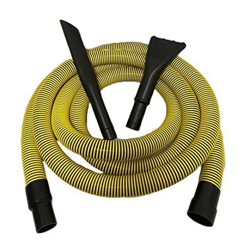 Wet/Dry Vacuum Hose Cleaning Kit, 15' Long Crushproof Hose Fits 2-1/4" Inside Diameter Inlet Port, Includes Professional Detailing Crevice Tool and Nozzle Attachments, Yellow - color: Yellow