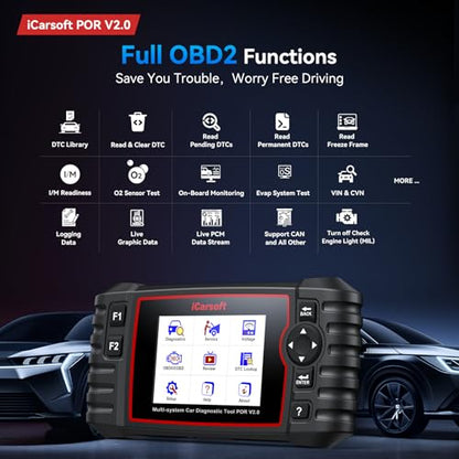 iCarsoft POR V2.0 fit for Porsche/Cayenne/911 Full Systems Diagnostic Scan Tool, OBD2 Scanner with 9 Resets, Live Data, Battery Test,CAN-FD Supported, Lifetime Free Update - style: POR V2.0