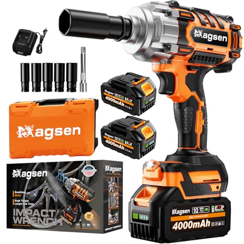 1500N.m Impact Wrench, 1/2" High Torque 1107ft-lbs Cordless Impact Gun with 2 x 4.0Ah Battery, 21V Power Impact Driver with 5 Sockets,LED Light,Electric Impact Truck RV Car Heavy Construction - size: 1500N
