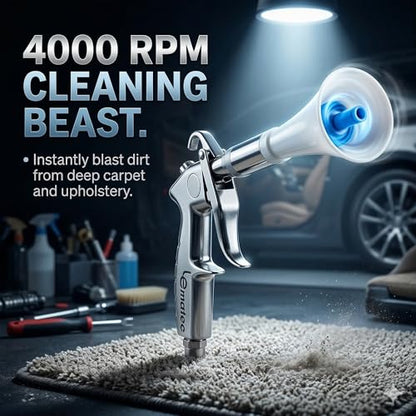 LE LEMATEC Vortex Air Gun, 4000 RPM Compressor Car Detailing Tool | Tornado upholstery & carpet cleaner, interior dust blaster, blower nozzle, low noise, lightweight - size: 4,000 RPM