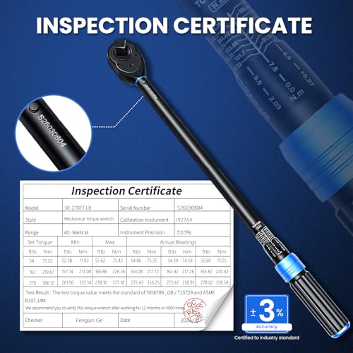 13-Piece 1/2” Drive Torque Wrench & Socket Set, 30-270 FT-LB (40-366 Nm), with Breaker Bar & Extensions, Complete Kit for Tire Repair, Car & Truck Maintenance - Gift for Dad, Husband - size: 13PCS Set
