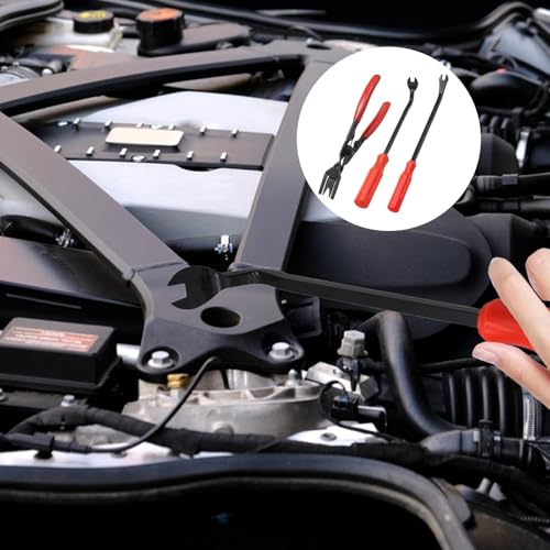 3 Pcs Auto Trim Removal Tool Set,Clip Remover Tool,Auto Clip Pliers Set and Fastener Remover,Car Trim Rivet Removal Pry Tool Repair Kit,with Storage Bag for Car Door Panel Dashboard,Red
