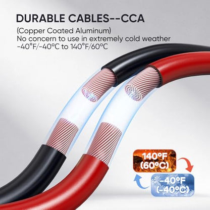 NOONE Jumper Cables for Car Battery - 2 Gauge 16 FT 800Amp Heavy Duty Automotive Booster Jumper Cables for Jump Starting Dead or Weak Batteries (2AWG x 16Ft) - size: 2Gauge x 16FT