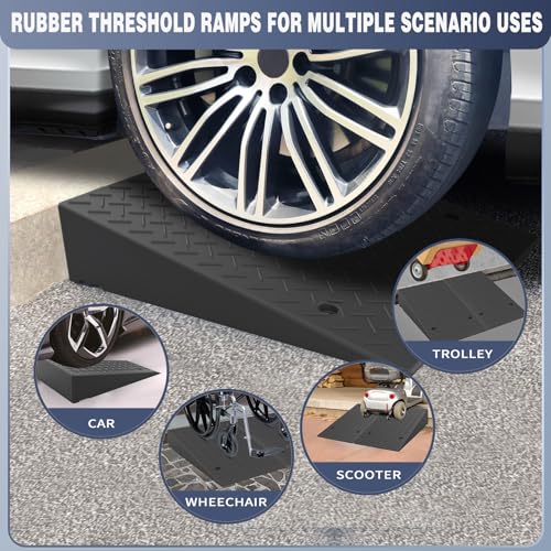 Rubber Threshold Ramp 5.12 Inch Rise, Wheelchair Rubber Door Ramp with Non-Slip Surface, Home Step Ramp with Channel for Wheelchairs/Cars/Scooters(2PCS, 2200LBs Loading) - size: 5.12IN-2PCS