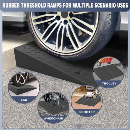 Rubber Threshold Ramp 5.91 Inch Rise, Wheelchair Rubber Door Ramp with Non-Slip Surface, Home Step Ramp with Channel for Wheelchairs/Cars/Scooters (2PCS, 2200LBs Loading) - size: 5.91IN-2PCS