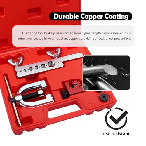 Single & Double Brake Line Flaring Tool Kit with 5 Adapters,25FT 3/16 Brake Line Kit with 16 Fittings,Copper Coated Brakes Lines Repair Kits for Automotive,Fuel,Hydraulic Systems