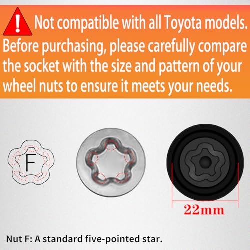 F-Wheel Locking Nut Key Compatible with Toyota, Lexus, Tacoma | Wheel Lock Nut Socket Adapter, Anti-Theft Lug Nut Removal Tool, Anti-Theft Screw Remover, Repair Tool, Tyre Fitting, garage - size: Socket F