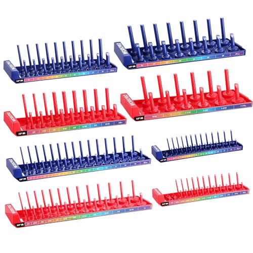 WORKPRO Socket Organizer Set, 8PC Socket Holder, 1/4", 3/8", 1/2" Drive Metric & SAE Socket Trays, Impact Socket Organizer for Tool Box Drawer, Socket Storage Holds 176 Pieces (Socket not Included) | Fits Impact Sockets, Metric & SAE Socket Trays, Holds 1