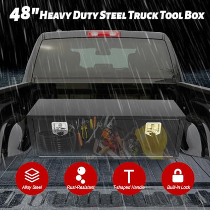 Heavy Duty Steel Plated Underbody Truck Tool Box with T-Handle Lock, Waterproof Tongue Box for Storage with Smooth Surface for Truck, Pickup, RV, Trailer - Black, 48" x 14" x 16" Inch - size: 48" x 14" x 16"