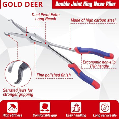 13Inch Long Reach XL Pivot Ring Nose Plier Extra Long Nose Hose Grip Pliers Spark Plug Pliers Hose Removal Plier with Serrated Jaw for Hard to Reach Narrow Spaces - style: Ring Nose