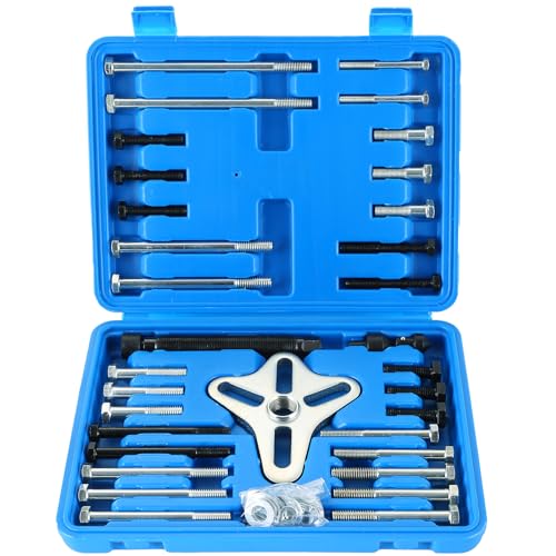 DASBET 46PCS Harmonic Balancer Puller Set, Steering Wheel Puller Kit Steering Wheel Flywheel Crankshaft Pulley Puller Crankshaft Pulleys and Gears for Most Cars, Pickups, SUVs (Blue) - color: Blue