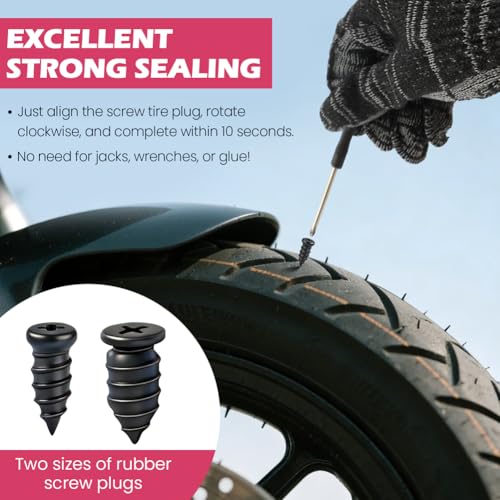 Tire Repair Plugs Kit, Screw In Type, Tubeless Only, Not for Sidewall | Small 0.21 x 0.46 in x30, Large 0.27 x 0.5 in x30, Includes 3.15 in screwdriver gloves case