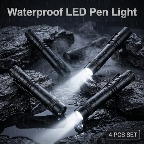 4-Pack Mini Flashlight, Powerful Small Led Pocket Flashlights with Clip | AAA Battery Powered Portable Pen Light for Emergency Repair Camping Walking and Outdoor,3.5" Black(Battery Not Include Short） - size: Short