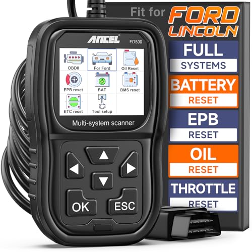 ANCEL FD500 OBD2 Scanner fits for Ford Lincoln Mercury - All Systems Code Reader with Engine, ABS, SRS, Transmission, 4WD Diagnostics - Scan Tool with EPB, Throttle, Oil Reset, Battery Registration - color: Gray