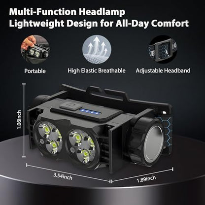 2-Pack Head Lamp, LED Magnetic Headlight with Type-C Charging, Black