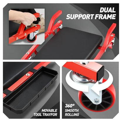 ‎DNA MOTORING TOOLS-00271 Rolling Car Creeper with 3-leves Adjustable Headrest & 6 Casters,300lbs Max Weight Capacity,Red - color: Red