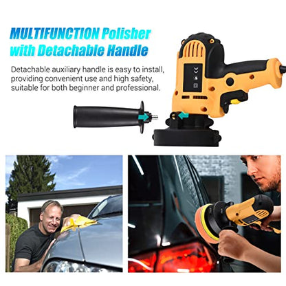Buffer Polisher, Geevorks Buffer Waxer 5-inch, Variable Speed Car Polisher 600-3700RPM with Detachable Handle/ 6PCS Sponge Pad/ 6PCS Cloth Bonnet Pad/ 1PCS Wool Pad/ Spanner