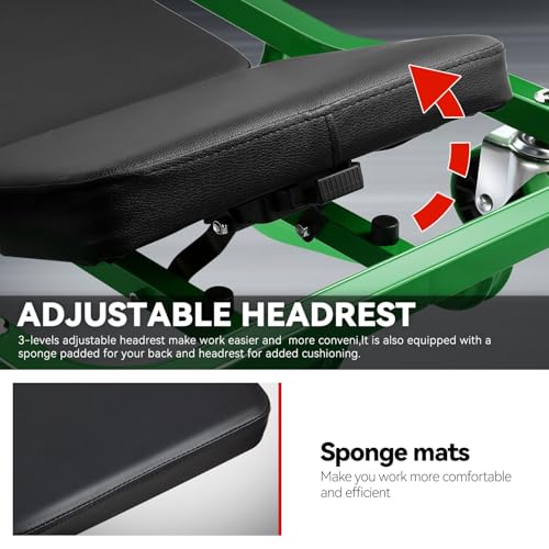 Auto Dynasty Universal 42" L X 18" W Green for Under Car Repair Vehicle SUV Truck Pickup Adjustable Creeper with Padded Headrest + Casters - color: Green