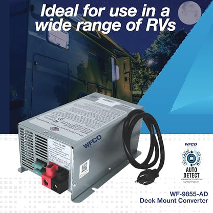 WFCO Genuine WF-9855-AD-CB RV Converter/Charger Deckmount 55Amp DC Output with Patented Auto Detect™ Technology Lead Acid Lithium Multi-Stage Charging
