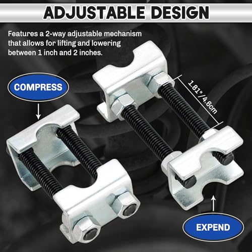 Coil Spring Spacers 4PCS 2-Way Adjustable Lift Or Lower Spring Spacer | Coil Spring Compressor Tool Strut Spring Compressor for Cars SUVs Trucks, Spreads or Compresses Coil Springs